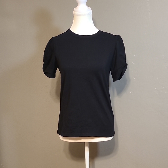 Aqua Classic Black Women's Top Small Runched Short Sleeve NWT - Picture 1 of 10